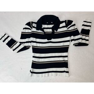 Striped Puff Sleeved Sweater Rayon Blend Stripes Juniors Size 7-9 (Women Small)